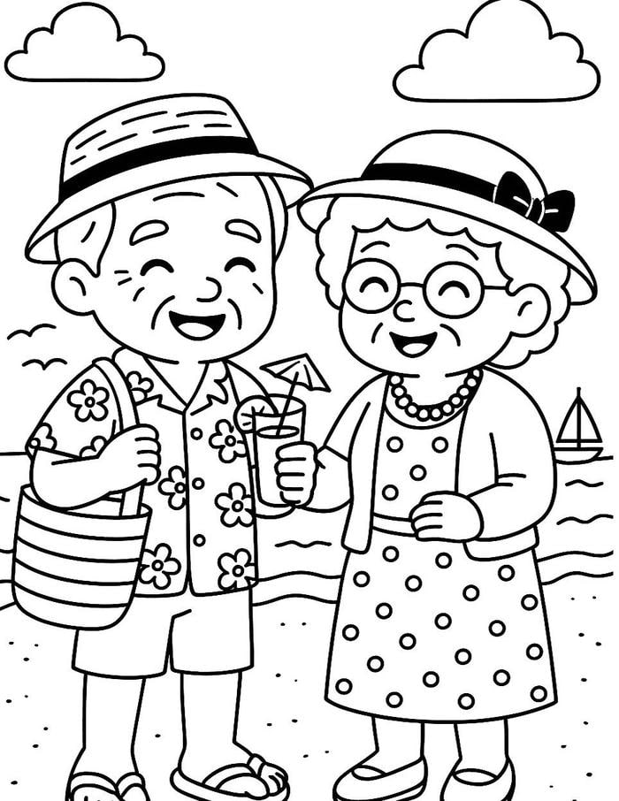hình tô màu ông bà đi biển