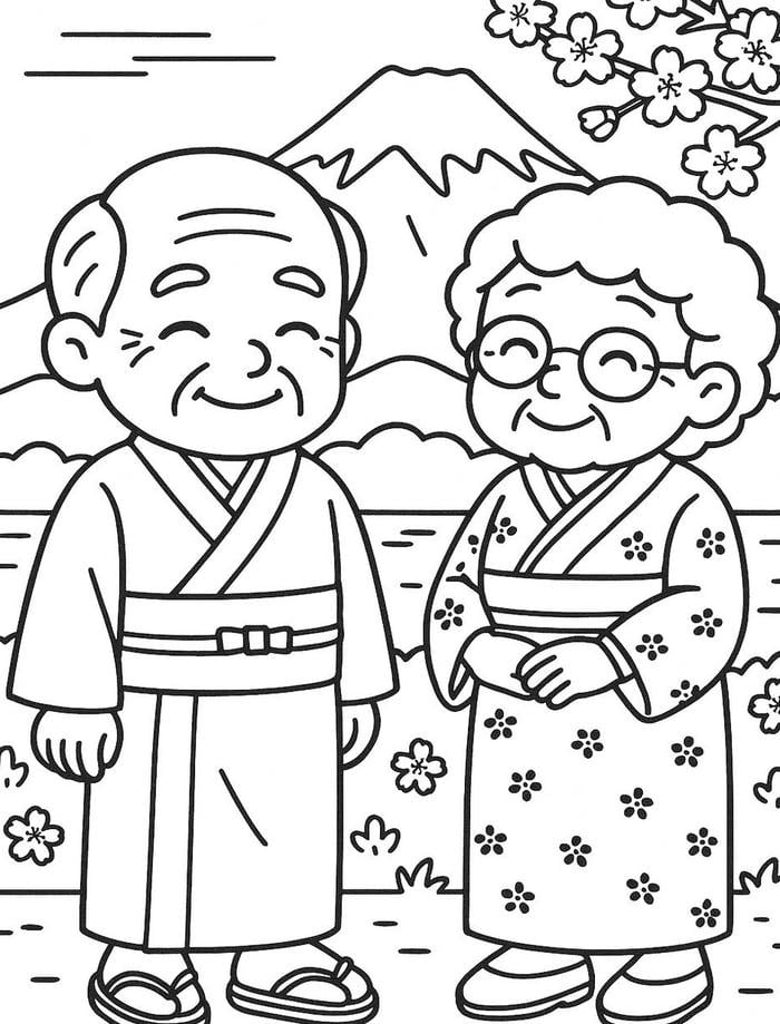 hình tô màu ông bà du lịch