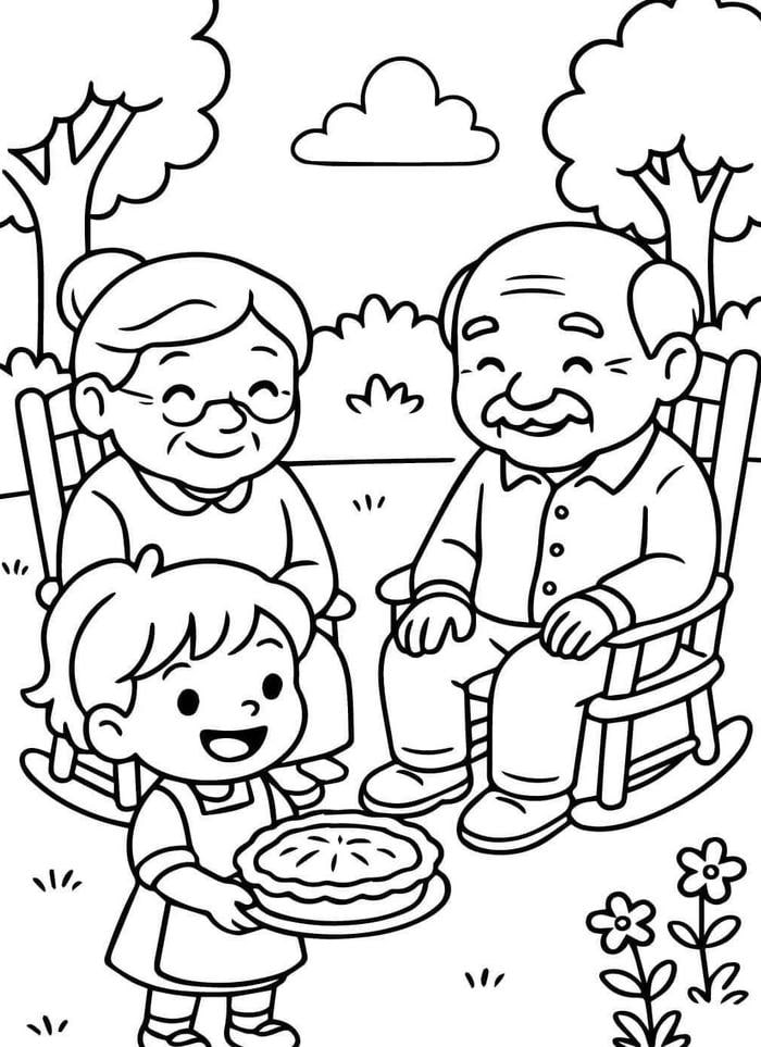 hình tô màu ông bà ngồi ghế bập bênh