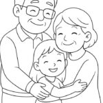 hình tô màu ông bà ôm cháu thắm thiết