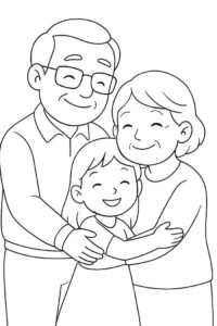 hình tô màu ông bà ôm cháu thắm thiết