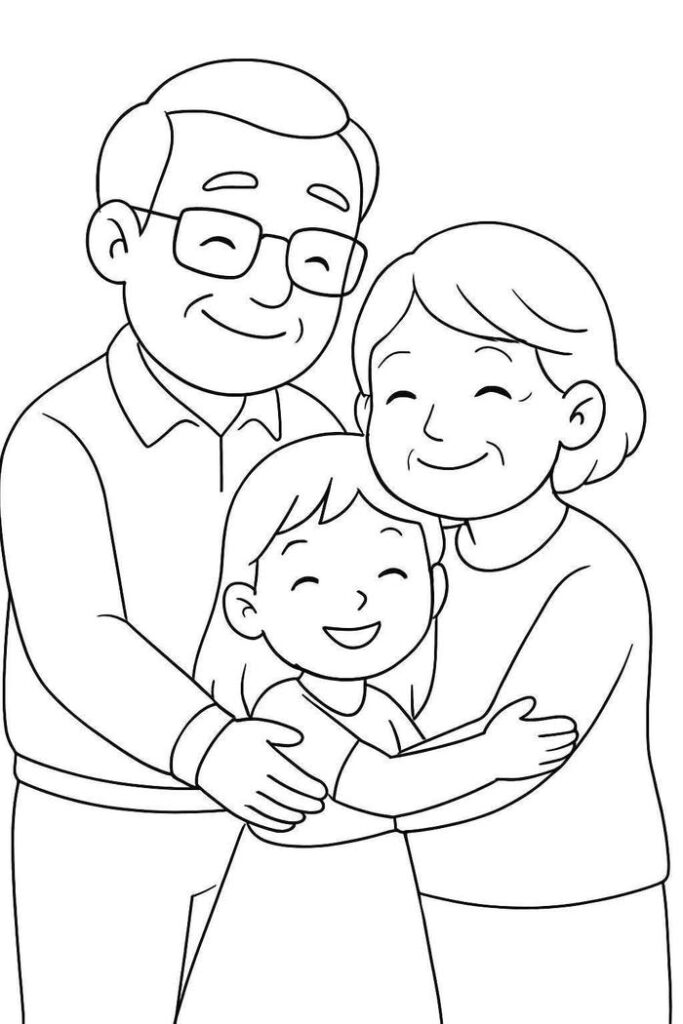 hình tô màu ông bà ôm cháu thắm thiết