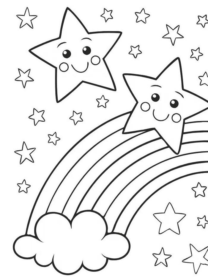 hình tô màu sao và cầu vòng cho bé