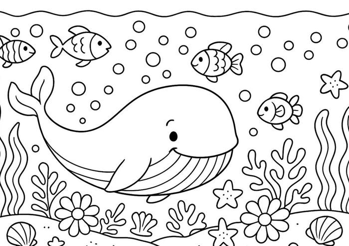 hình tranh tô màu cá voi khổng lồ
