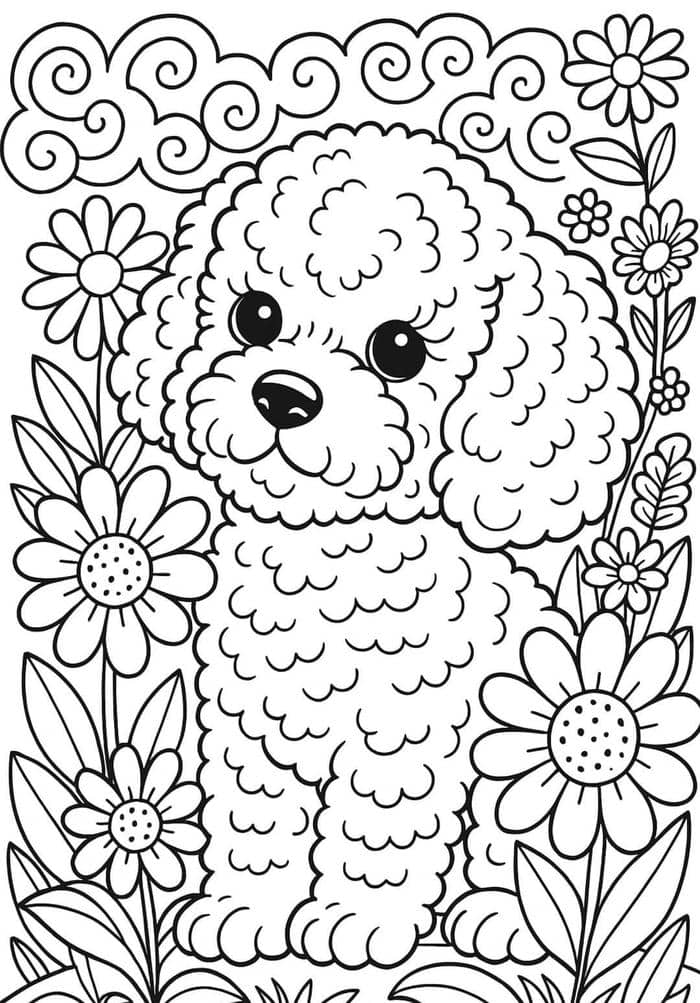 hình tranh tô màu chó lông xù