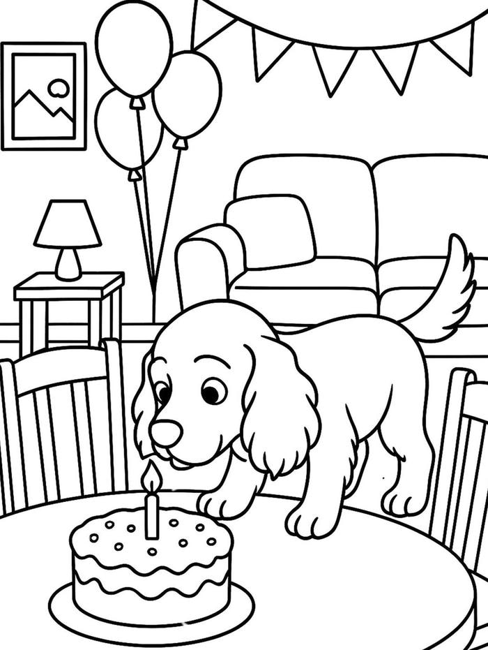 hình tranh tô màu chó sinh nhật