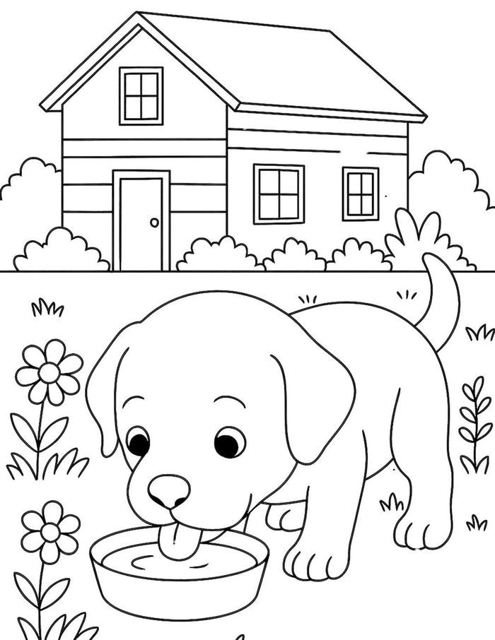 hình tranh tô màu chó uống nước