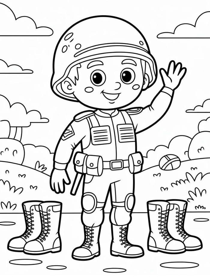 hình tranh tô màu chú bộ đội mỉm cười