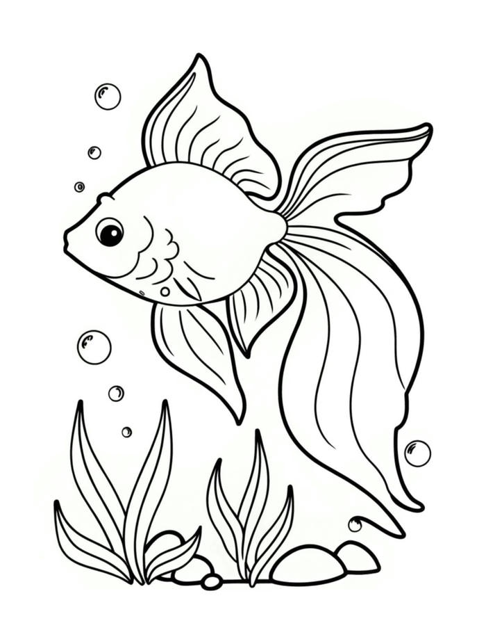 hình tranh tô màu con cá vàng đuôi xòe