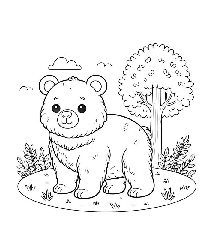 hình tranh tô màu con gấu cô đơn