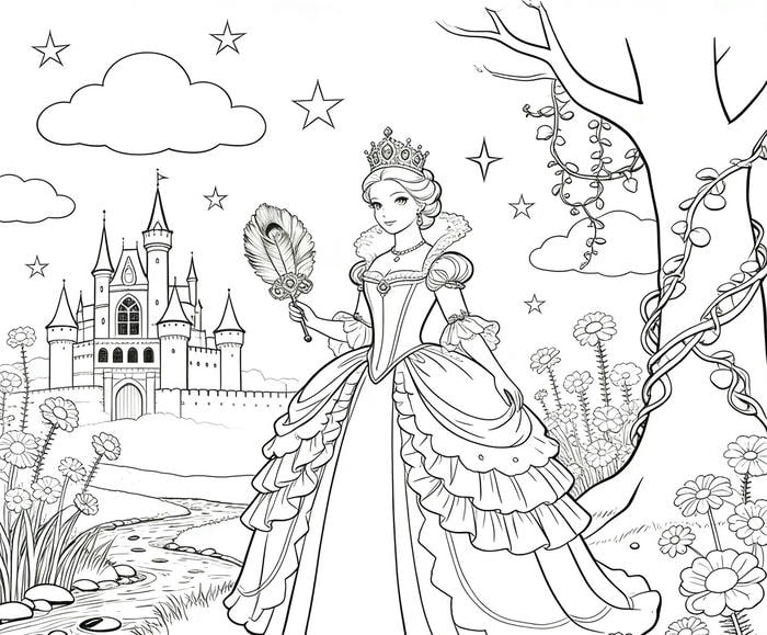 hình tranh tô màu công chúa lộng lẫy xinh đẹp