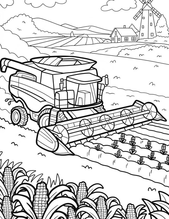 hình tranh tô màu gặt lúa chín