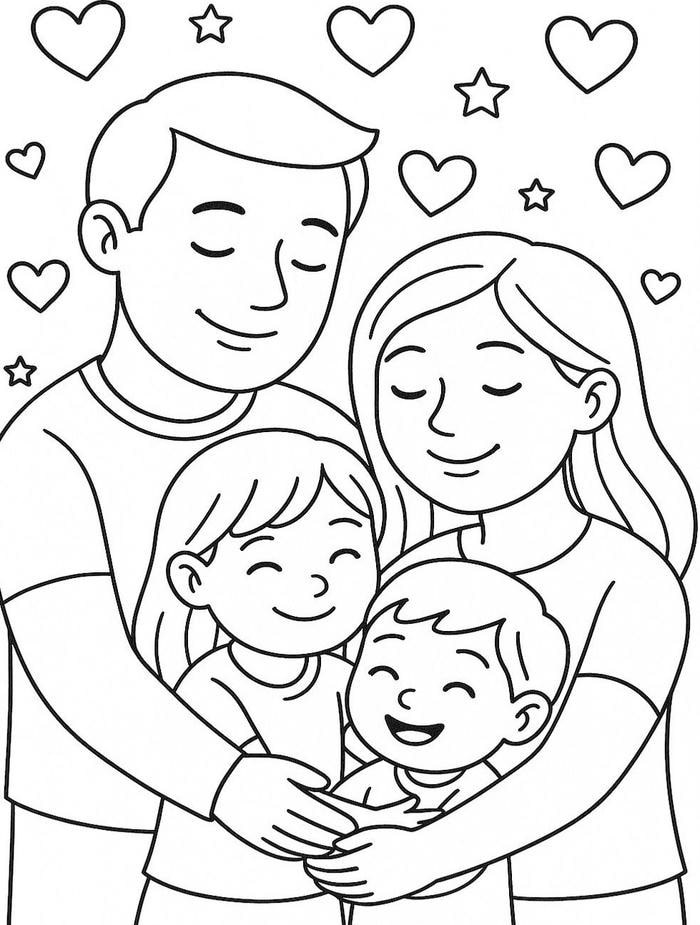 hình tranh tô màu gia đình bố mẹ con