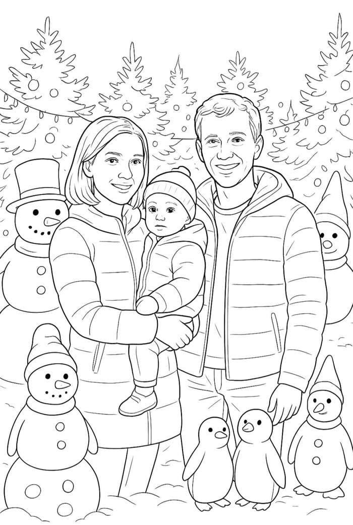 hình tranh tô màu gia đình cuối tuần