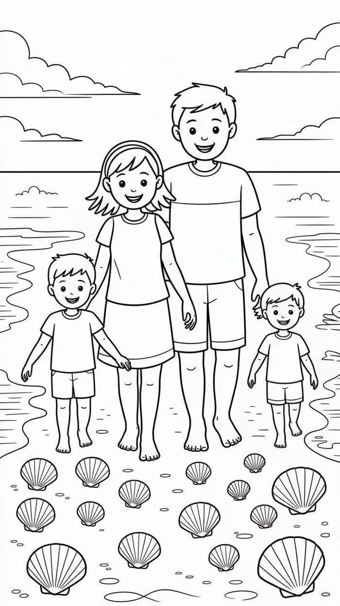 hình tranh tô màu gia đình đi dạo