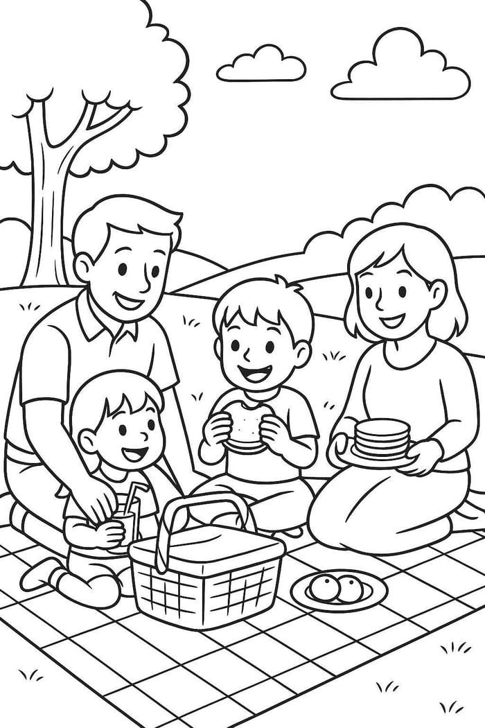 hình tranh tô màu gia đình hạnh phúc
