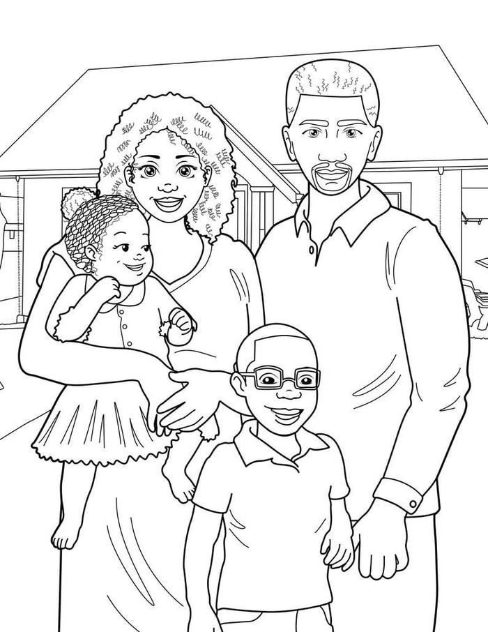 hình tranh tô màu gia đình ngoài trời