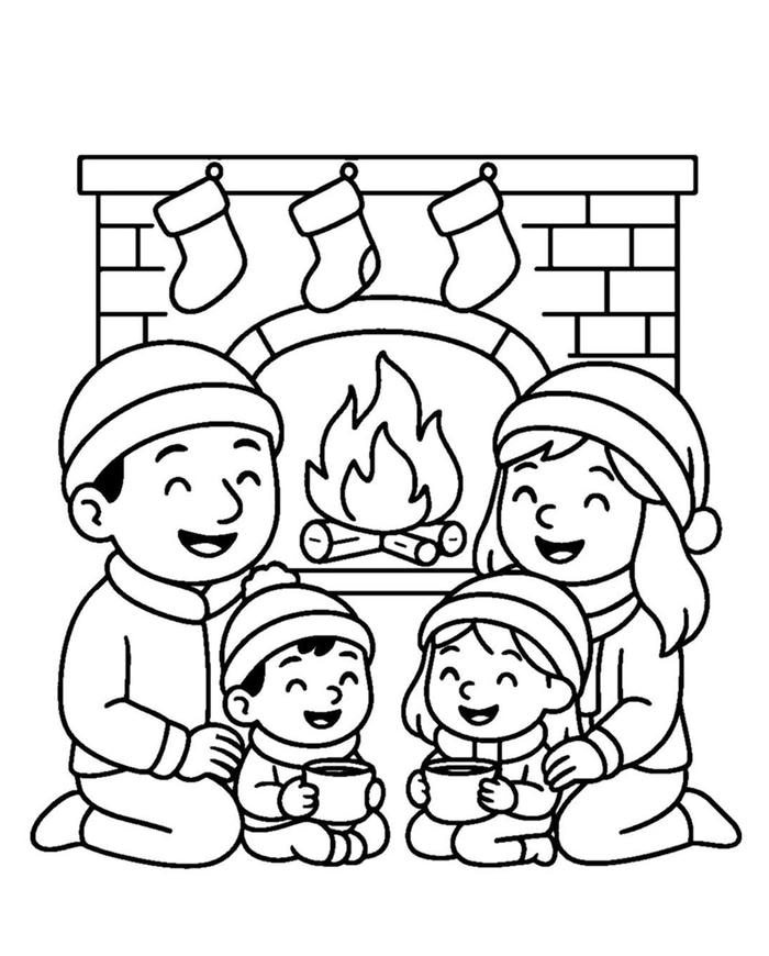 hình tranh tô màu gia đình quây quần