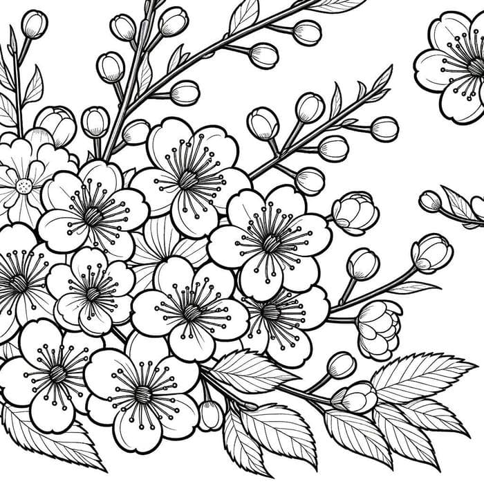 hình tranh tô màu hoa trên cành