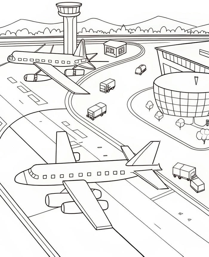 hình tranh tô màu máy bay bánh xếp gọn