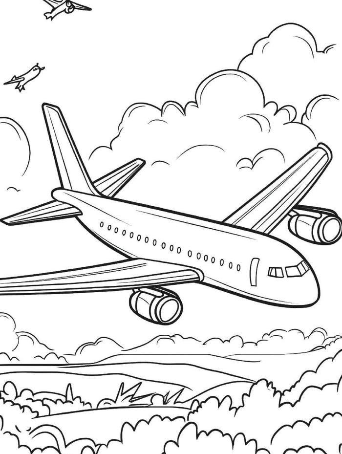 hình tranh tô màu máy bay thân dài