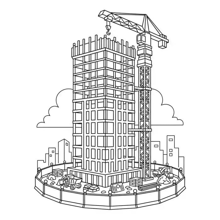 hình tranh tô màu máy xây dựng hiện đại