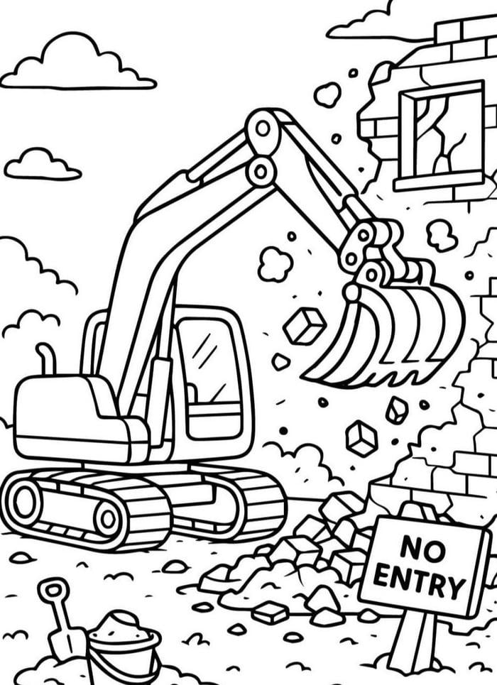 hình tranh tô màu nghề xây dựng lái máy xúc