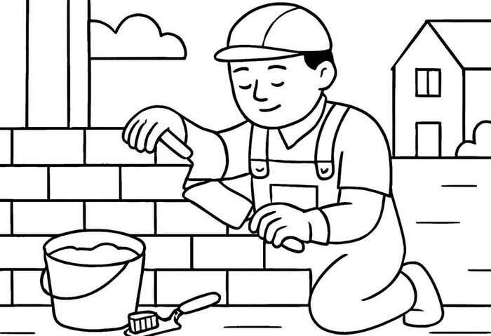 hình tranh tô màu nghề xây nhà