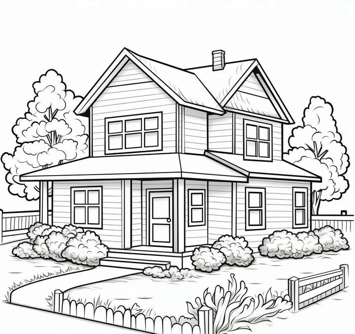 hình tranh tô màu ngôi nhà có lối đi nhỏ