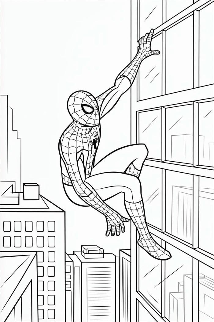 hình tranh tô màu người nhện bám kính