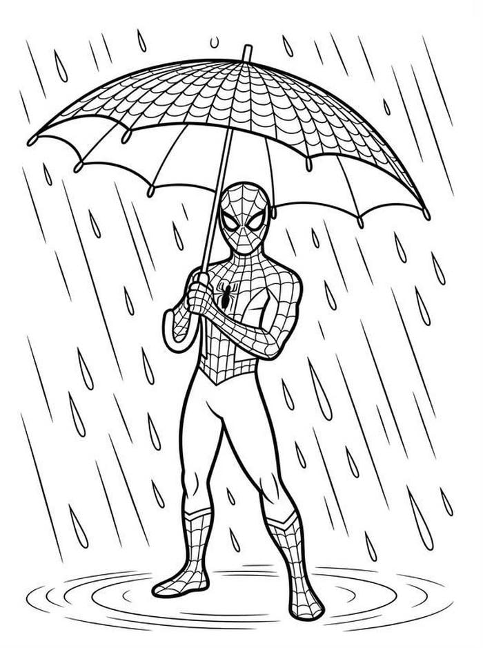 hình tranh tô màu người nhện che mưa