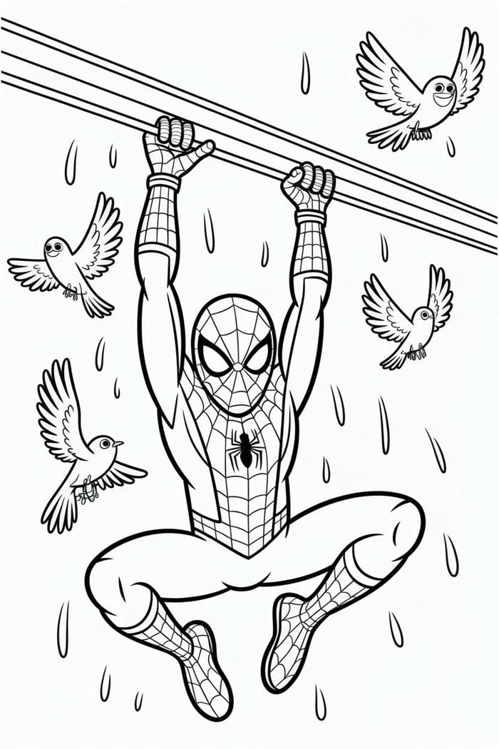 hình tranh tô màu người nhện hành động