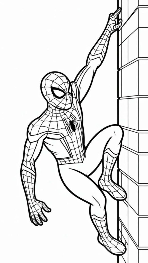 hình tranh tô màu người nhện leo tường