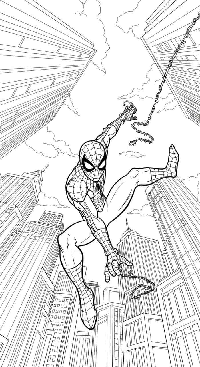 hình tranh tô màu người nhện nhảy cao