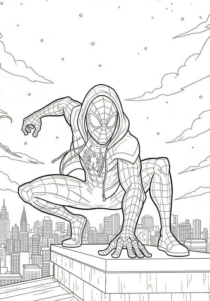 hình tranh tô màu người nhện tiếp đất