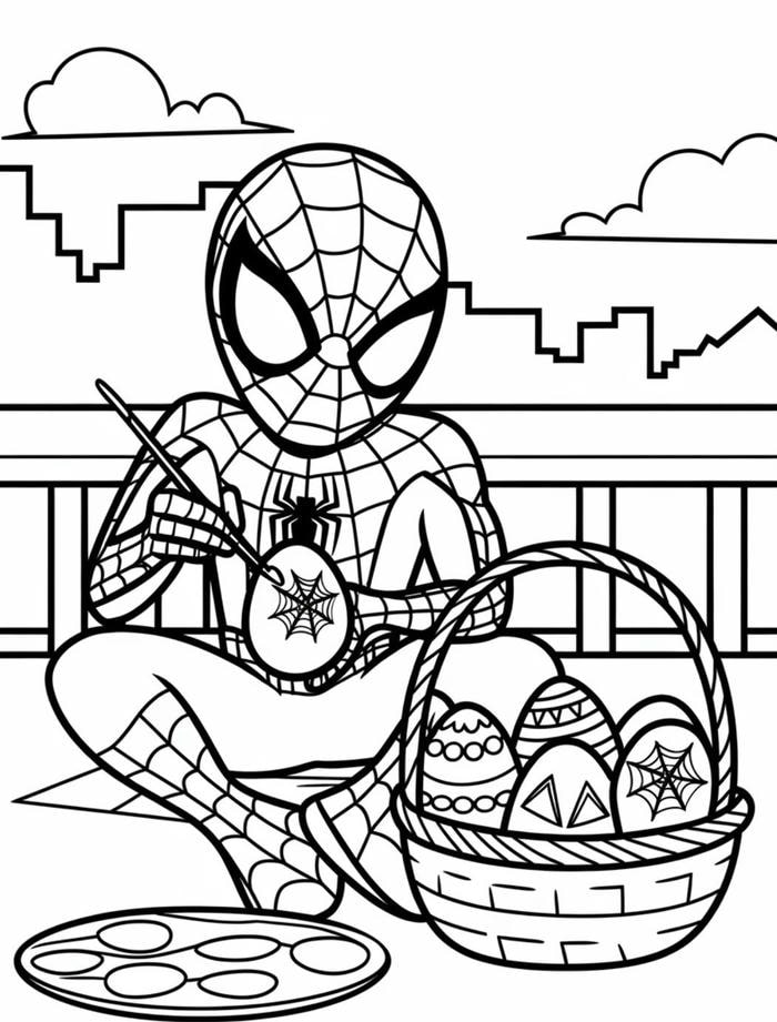 hình tranh tô màu người nhện vẽ trứng