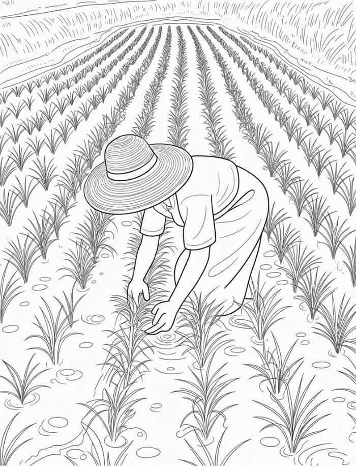 hình tranh tô màu nông dân cấy lúa