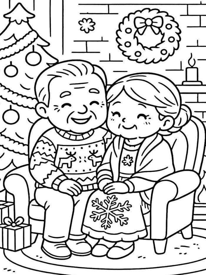 hình tranh tô màu ông bà hiền hậu