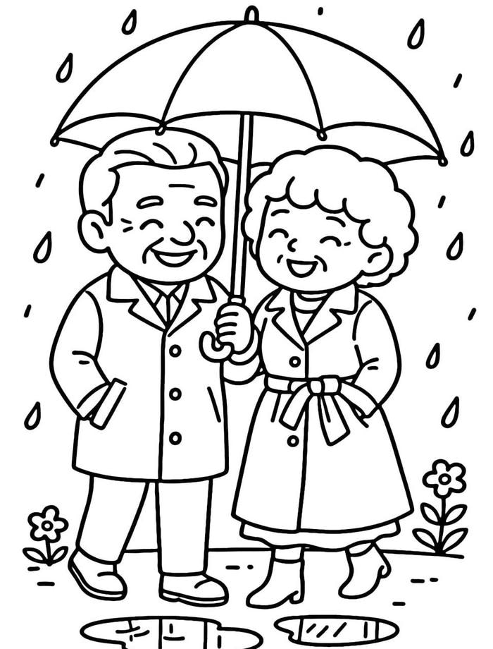 hình tranh tô màu ông bà mỉm cười