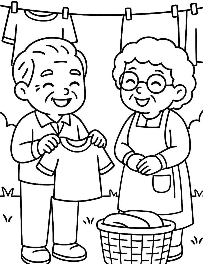 hình tranh tô màu ông bà sinh hoạt