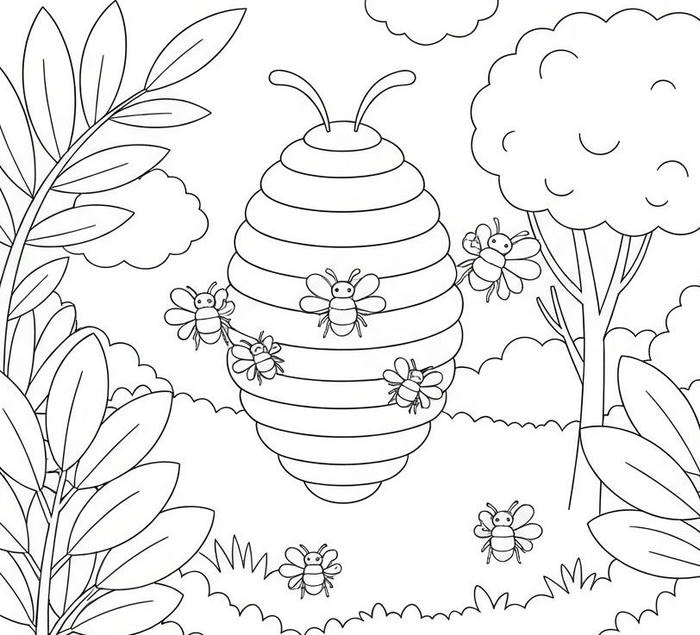 hình tranh tô màu ong trong tổ