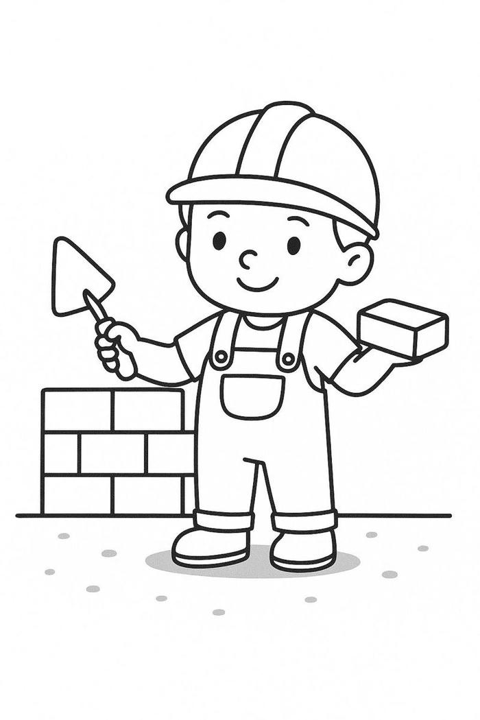 hình tranh tô màu thợ xây cầm bay