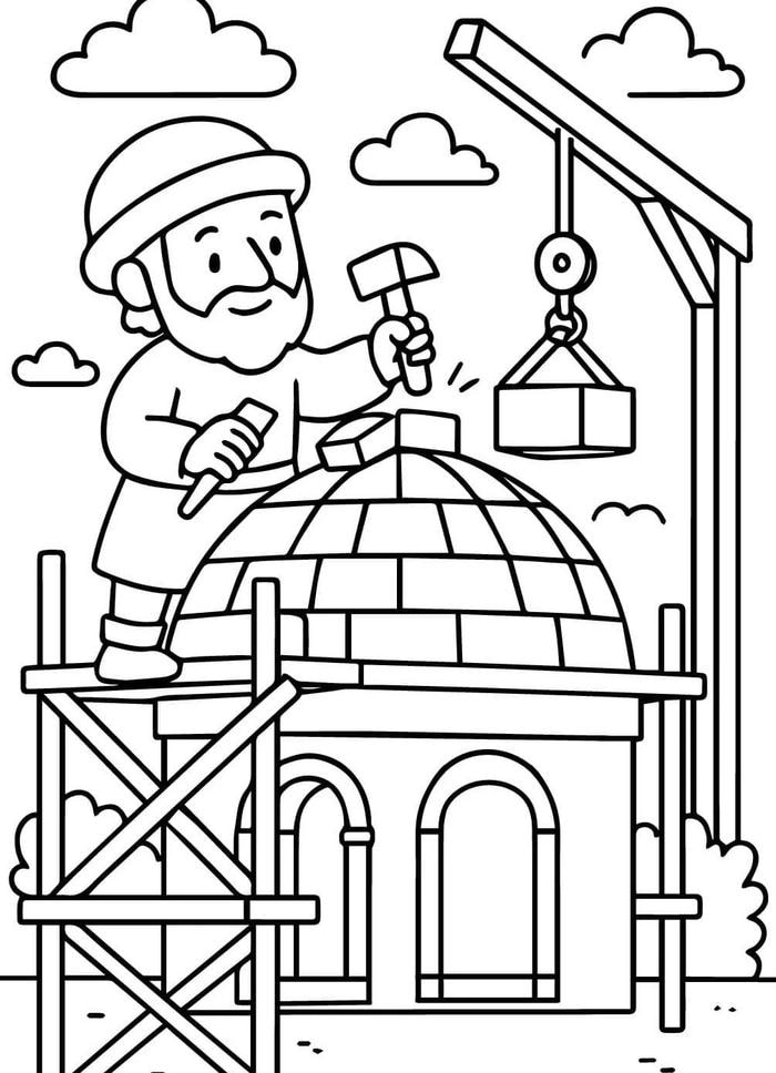 hình tranh tô màu thợ xây làm việc