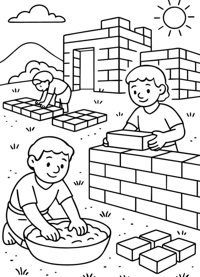 hình tranh tô màu thợ xây ngoài công trường
