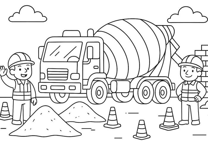 hình tranh tô màu xe trộn quay bồn