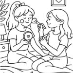 tô màu 2 bạn gái trang điểm cho nhau