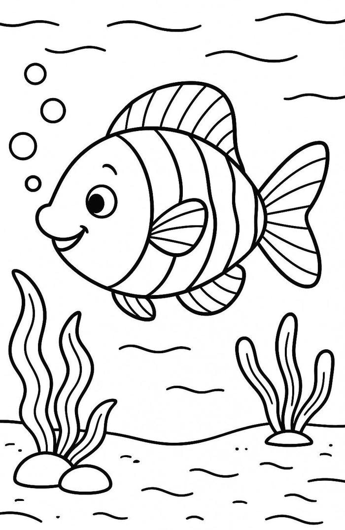 tô màu con cá đang bơi cùng bong bóng nước