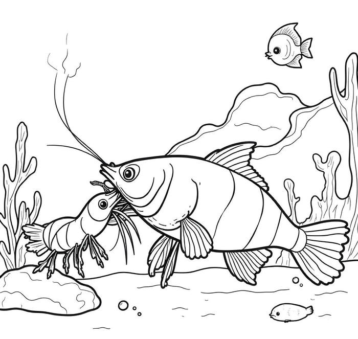 tô màu con tôm và cá dưới nước