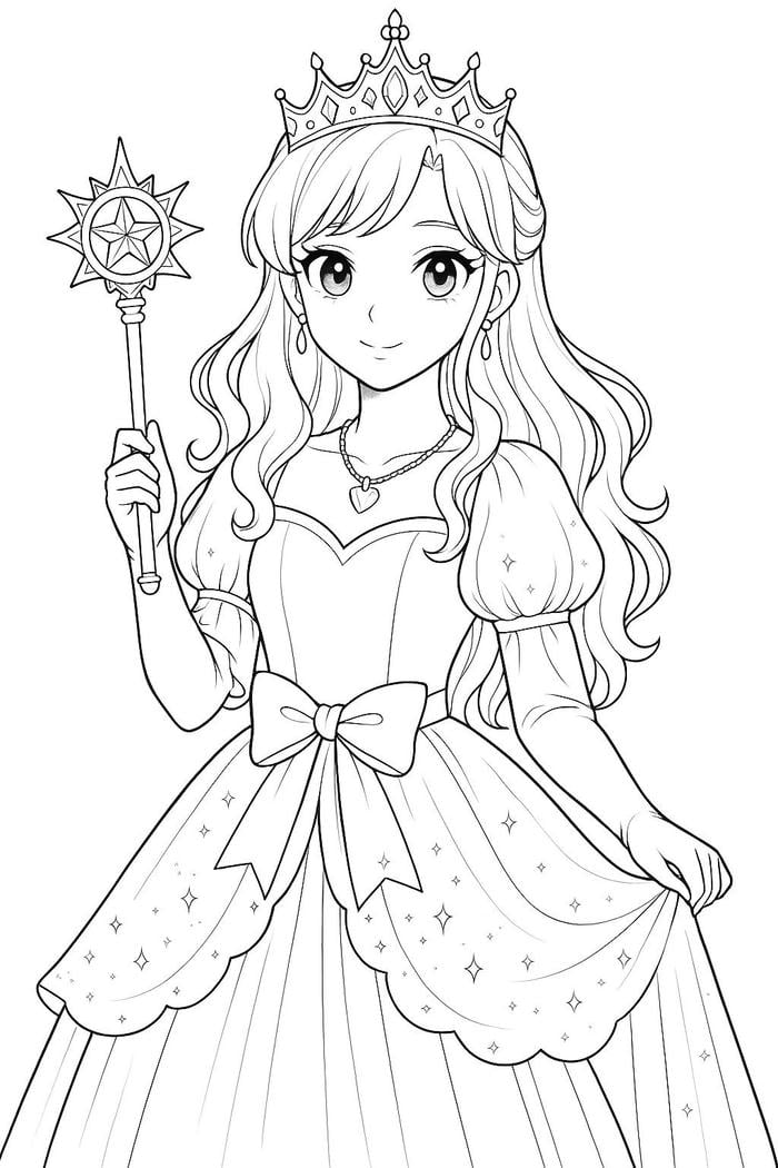 tô màu công chúa cầm cây đũa thần
