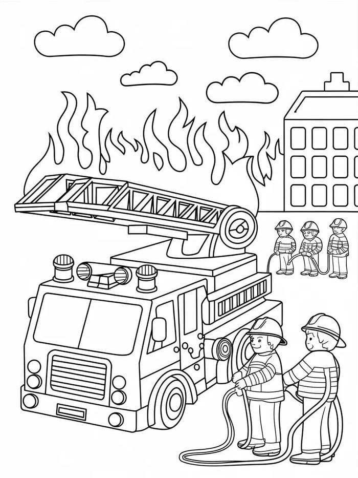 tô màu lính cứu hỏa đang cứu hộ